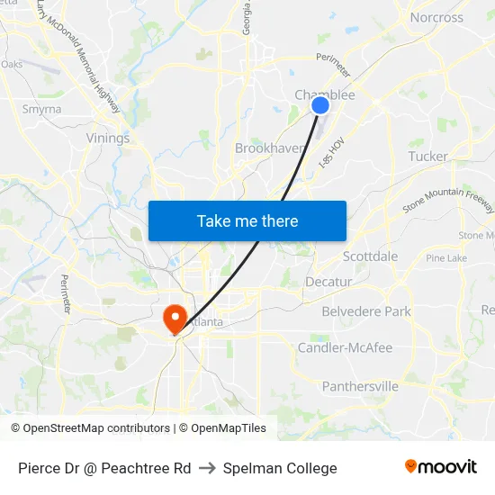 Pierce Dr @ Peachtree Rd to Spelman College map