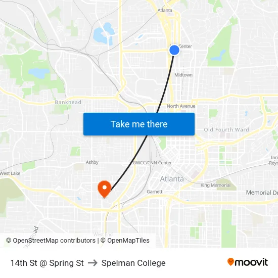 14th St @ Spring St to Spelman College map