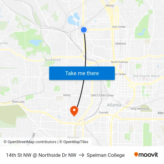 14th St NW @ Northside Dr NW to Spelman College map