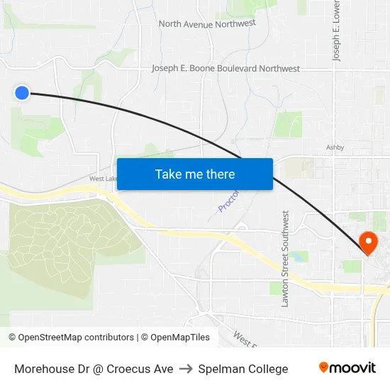 Morehouse Dr @ Croecus Ave to Spelman College map