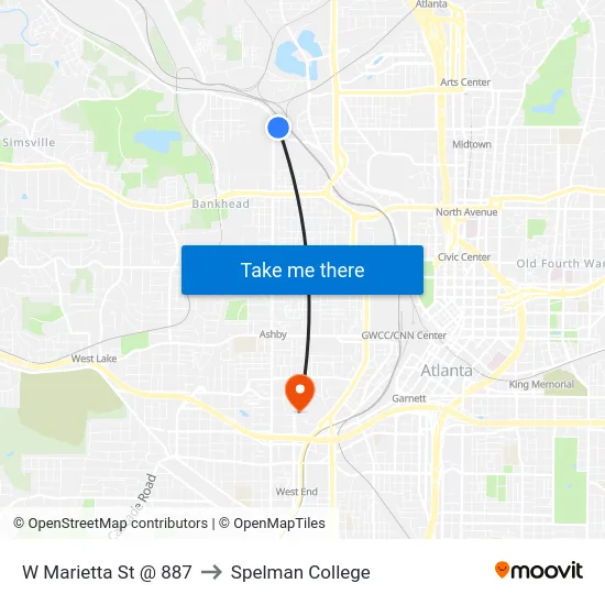 W Marietta St @ 887 to Spelman College map