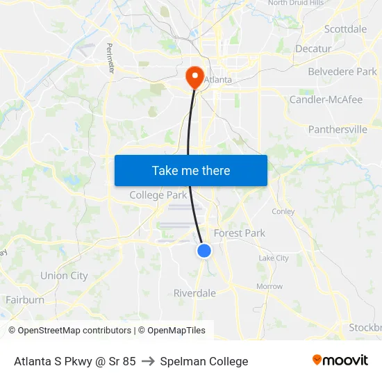 Atlanta S Pkwy @ Sr 85 to Spelman College map