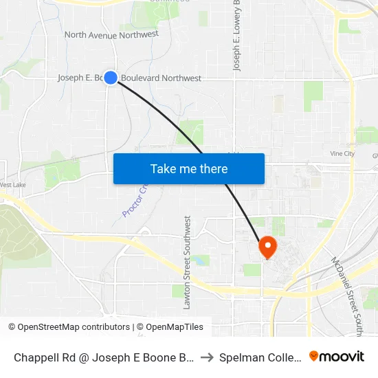 Chappell Rd @ Joseph E Boone Blvd to Spelman College map