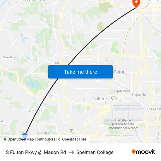 S Fulton Pkwy @ Mason Rd to Spelman College map