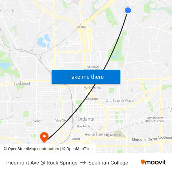 Piedmont Ave @ Rock Springs to Spelman College map