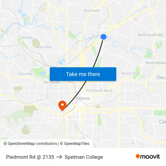Piedmont Rd @ 2135 to Spelman College map