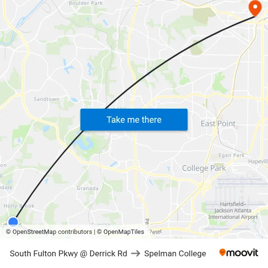 South Fulton Pkwy @ Derrick Rd to Spelman College map