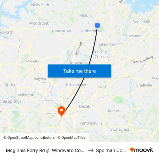 Mcginnis Ferry Rd @ Windward Concourse to Spelman College map