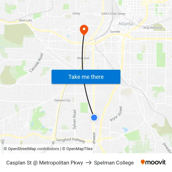 Casplan St @ Metropolitan Pkwy to Spelman College map