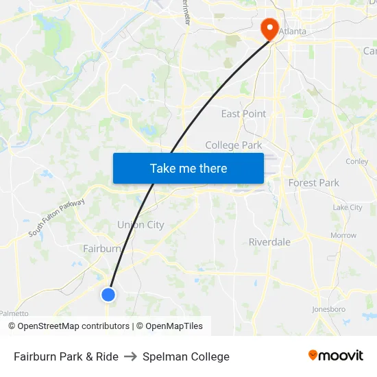 Fairburn Park & Ride to Spelman College map
