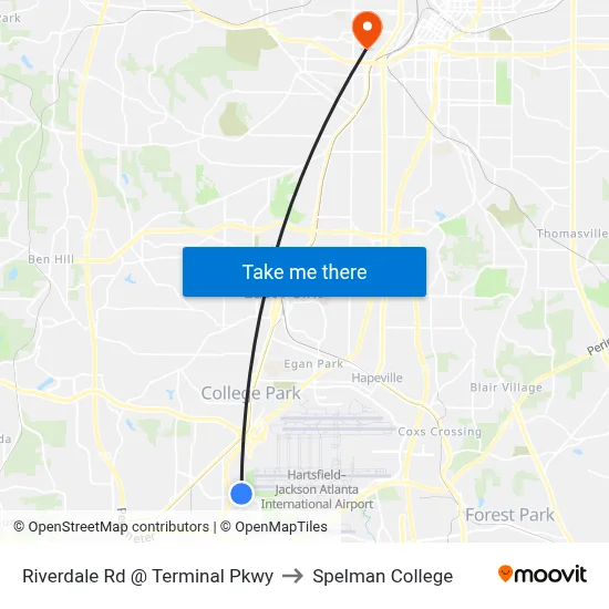 Riverdale Rd @ Terminal Pkwy to Spelman College map