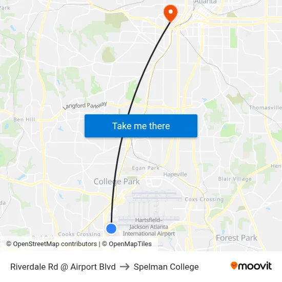 Riverdale Rd @ Airport Blvd to Spelman College map