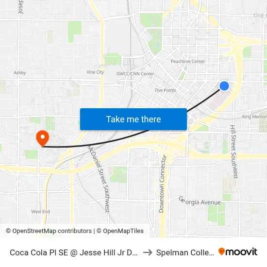 Coca Cola Pl SE @ Jesse Hill Jr Dr SE to Spelman College map