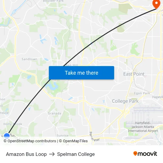 Amazon Bus Loop to Spelman College map
