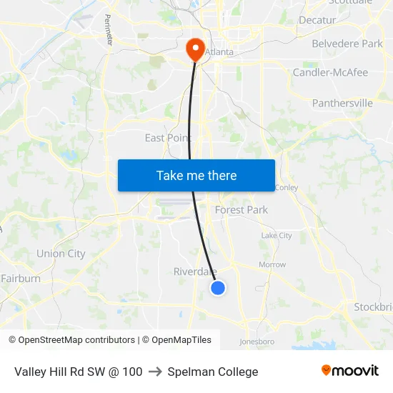 Valley Hill Rd SW @ 100 to Spelman College map