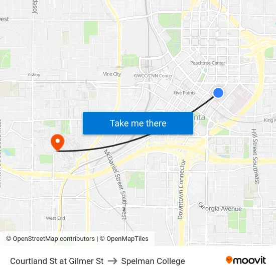 Courtland St at Gilmer St to Spelman College map