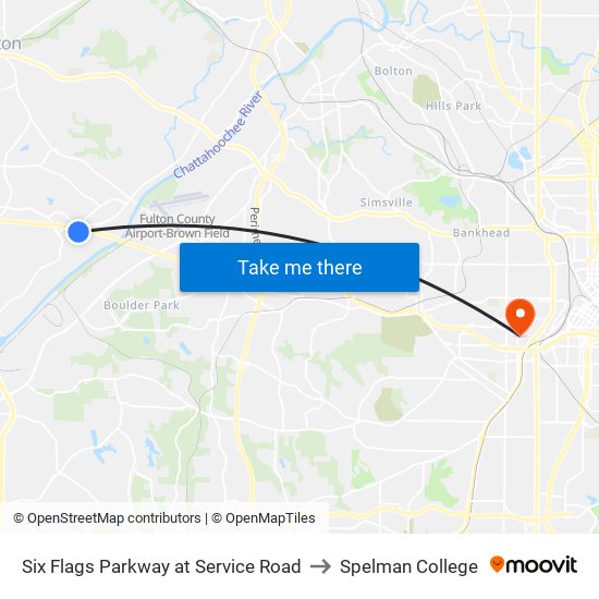 Six Flags Parkway at Service Road to Spelman College map