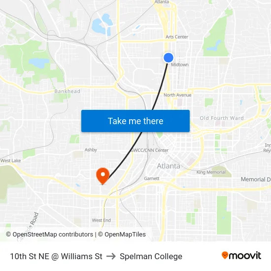 10th St NE @ Williams St to Spelman College map
