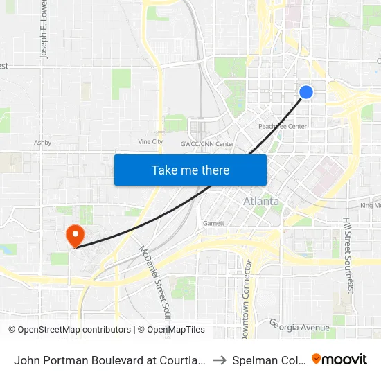 John Portman Boulevard at Courtland Street to Spelman College map