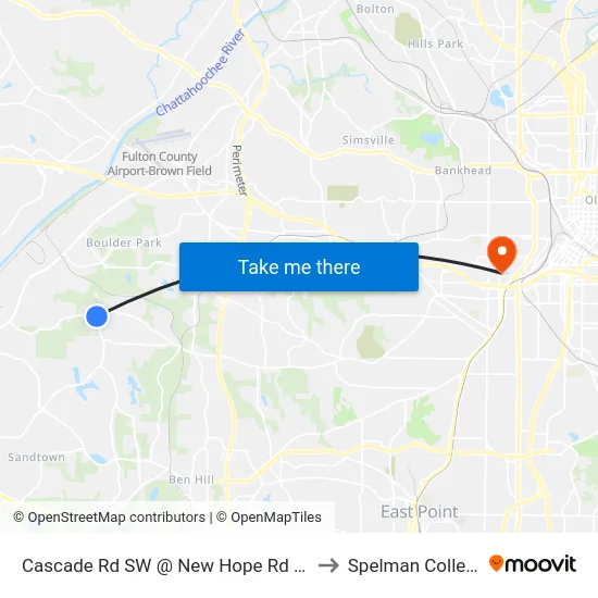 Cascade Rd SW @ New Hope Rd SW to Spelman College map