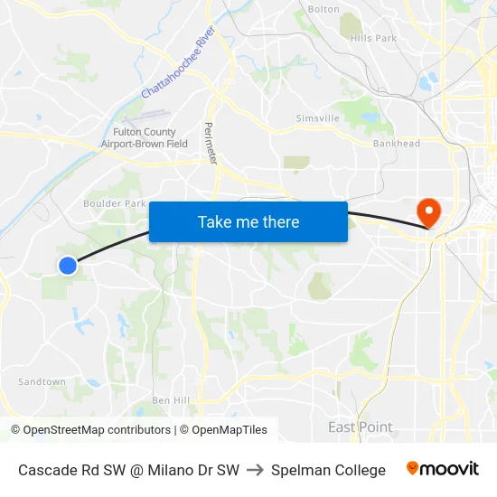 Cascade Rd SW @ Milano Dr SW to Spelman College map