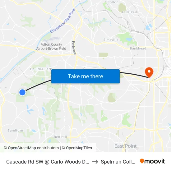 Cascade Rd SW @ Carlo Woods Dr SW to Spelman College map