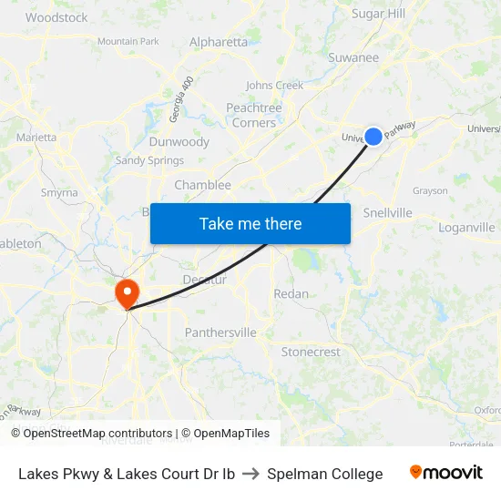 Lakes Pkwy & Lakes Court Dr Ib to Spelman College map