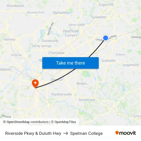 Riverside Pkwy & Duluth Hwy to Spelman College map