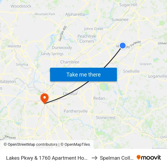 Lakes Pkwy & 1760 Apartment Homes Ib to Spelman College map