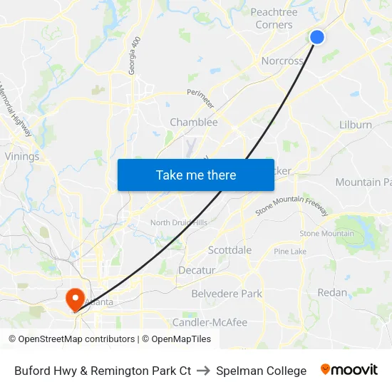 Buford Hwy & Remington Park Ct to Spelman College map