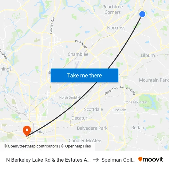 N Berkeley Lake Rd & the Estates Apts Ob to Spelman College map