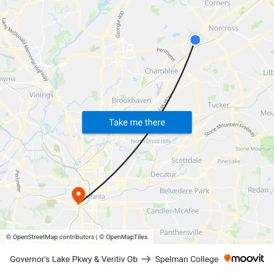 Governor's Lake Pkwy & Veritiv Ob to Spelman College map