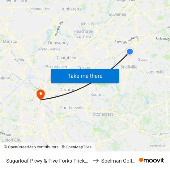 Sugarloaf Pkwy & Five Forks Trickum Rd to Spelman College map