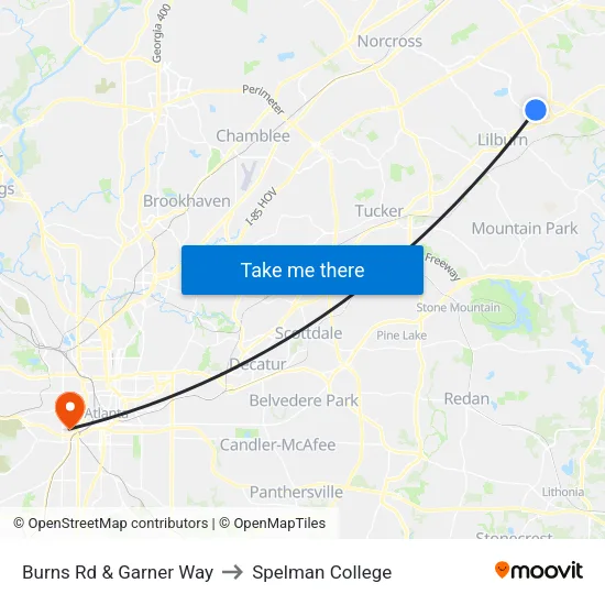 Burns Rd &  Garner Way to Spelman College map