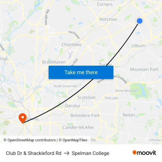 Club Dr & Shackleford Rd to Spelman College map