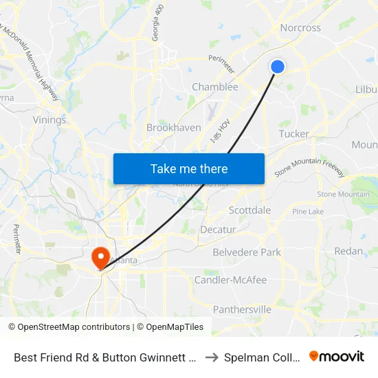 Best Friend Rd & Button Gwinnett Dr Ob to Spelman College map