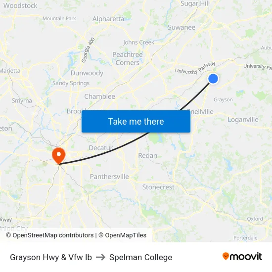 Grayson Hwy & Vfw Ib to Spelman College map