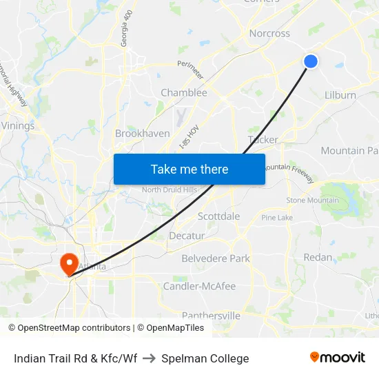 Indian Trail Rd & Kfc/Wf to Spelman College map