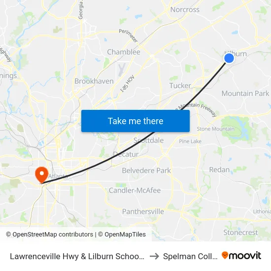 Lawrenceville Hwy & Lilburn School Rd Ob to Spelman College map