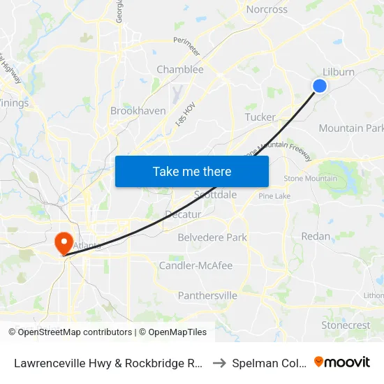 Lawrenceville Hwy & Rockbridge Rd (Walgr to Spelman College map