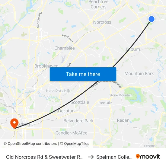 Old Norcross Rd & Sweetwater Rd Ib to Spelman College map