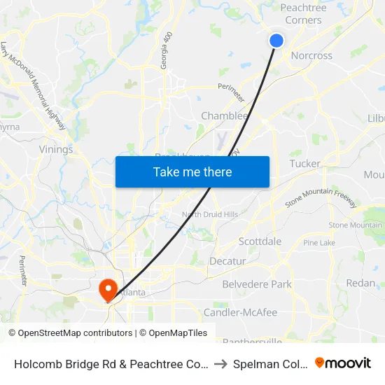 Holcomb Bridge Rd & Peachtree Corners Ci to Spelman College map