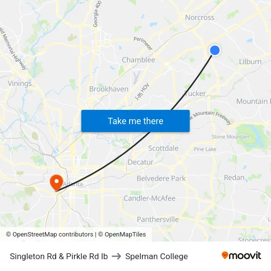 Singleton Rd & Pirkle Rd Ib to Spelman College map