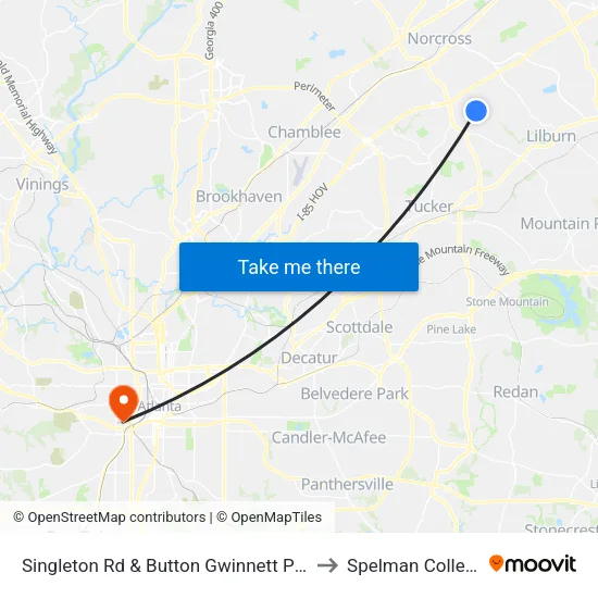 Singleton Rd & Button Gwinnett Pl Ib to Spelman College map
