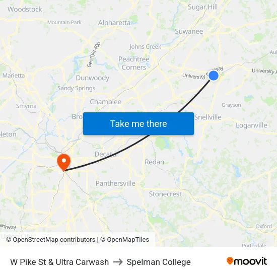W Pike St & Ultra Carwash to Spelman College map
