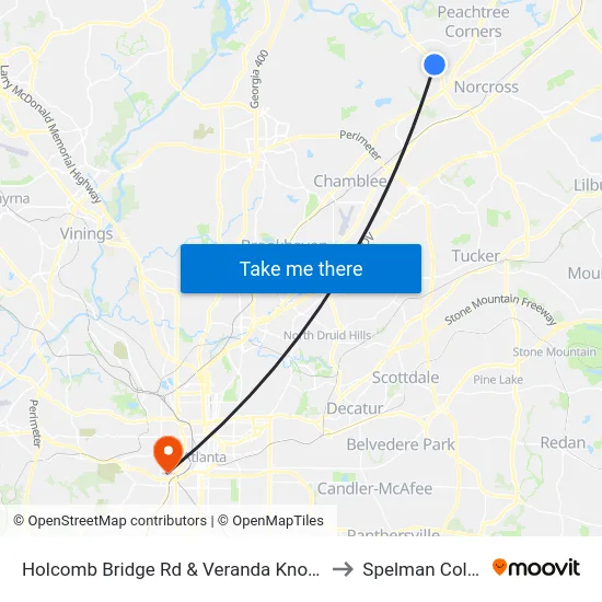Holcomb Bridge Rd & Veranda Knolls Apts to Spelman College map