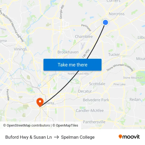 Buford Hwy & Susan Ln to Spelman College map