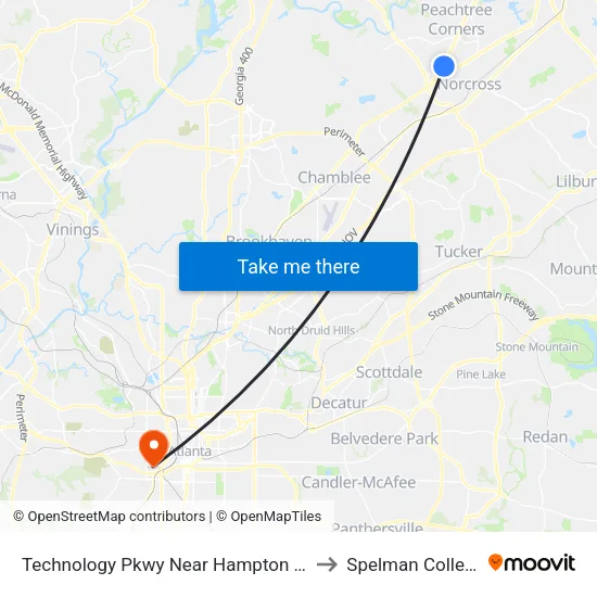 Technology Pkwy Near Hampton Inn to Spelman College map