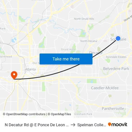 N Decatur Rd @ E Ponce De Leon Ave to Spelman College map