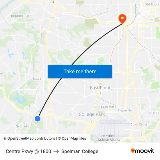 Centre Pkwy @ 1800 to Spelman College map